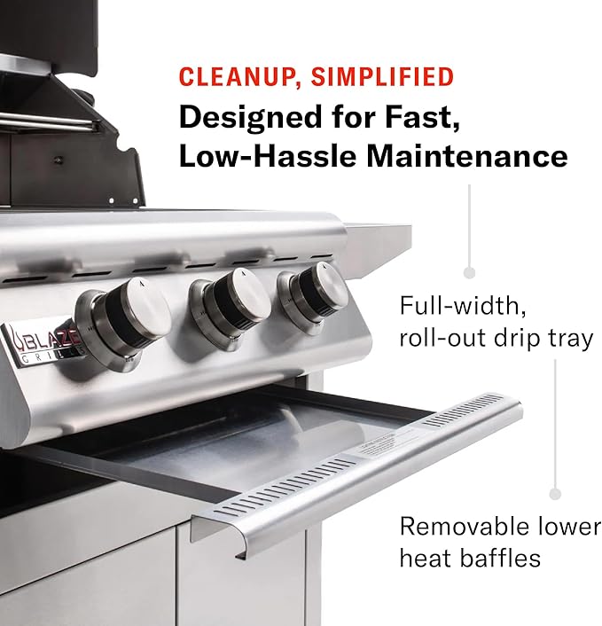 Blaze Prelude LBM Built-In Propane Gas Grill | 32-Inch 4-Burner BBQ with 56,000 BTUs | 304 Stainless Steel Construction | Flame Stabilizing Grids | BLZ-4LBM-LP