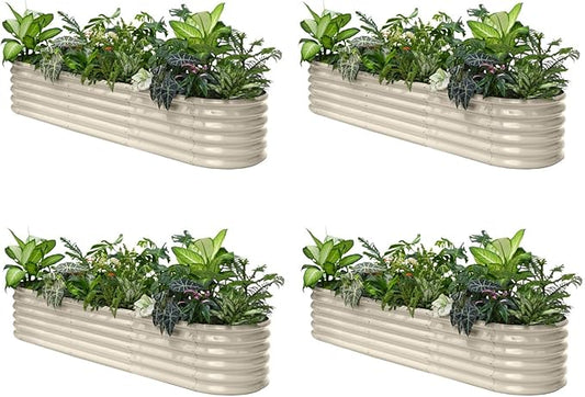 4-Pack Galvanized Raised Garden Bed 8x2x1.5 ft, 17" Tall Planter Boxes Outdoor, Zn-Al-Mg Metal Raised Beds for Gardening Herb Fruit Vegetable, Modular Flower Bed for Outdoor Plants-Sand Beige