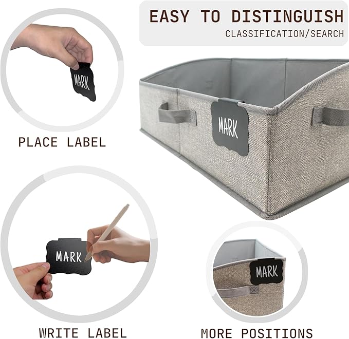 Closet Organizers and Storage with Labels Clip,Trapezoid Storage Bins,Storage Baskets for Shelves,Gift Basket Empty for Birthday,Books,Dog Toys,Foldable Toy Storage Organizer,Large,Grey,3-Pack