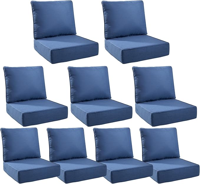 6" Thick Outdoor Cushions 24x24x6, 9-Set Deep Seat Patio Cushions with Removable Cover, Waterproof & Fade Resistant Replacement for Wicker Chair, Loveseat, Sofa - Blue