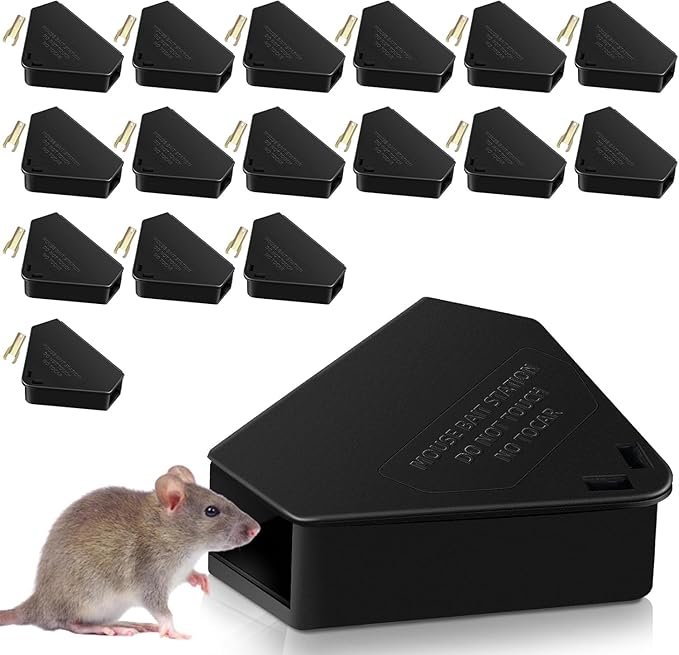 Mouse Station with Keys Black: 16PCS Key Required Mouse Stations Mice Stations, Keeps Children and Pets Safe Indoor & Outdoor