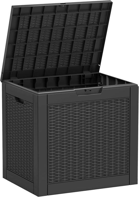 31 Gallon Resin Deck Boxes Waterproof, Waterproof and UV Resistant Outdoor Storage Box Lockable Lid for Delivery Box, Indoor, Garden Tools, Pool Supplies, Patio (Black, 31 Gallon)