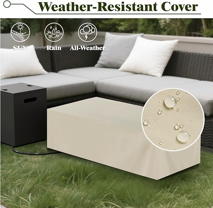 Dineli 2-Piece Outdoor Propane Fire Pit Table Set w Tank Table 48'' Rectangular Firepit Gas Fire Pits for Outside Patio Tabletop Fire Pits w LED, 50,000 BTU (Black with RGB Light)