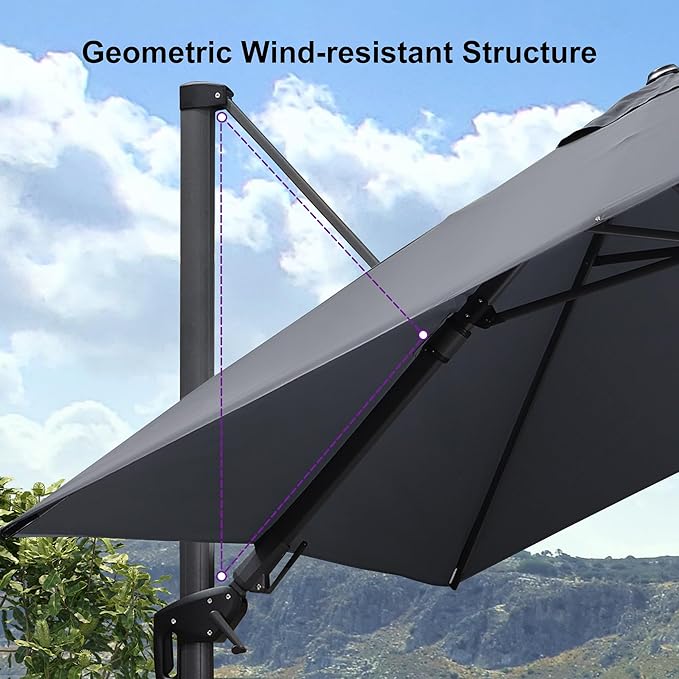 PURPLE LEAF 6' X 10' Left-right Tilt Patio Umbrella Outdoor Cantilever Swivel Rectangle Umbrella Aluminum Offset Umbrella with 360-degree Rotation for Garden Deck Pool Patio Light Grey