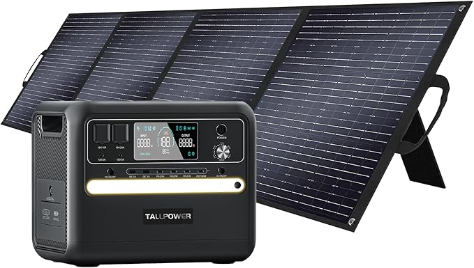 TALLPOWER Portable Power Station, 2400W, 2160Wh Large Capacity,AC Output Rating, LED Light, UPS Function,for Outdoor Camping (2400W Power Station+400W Solar Panel)