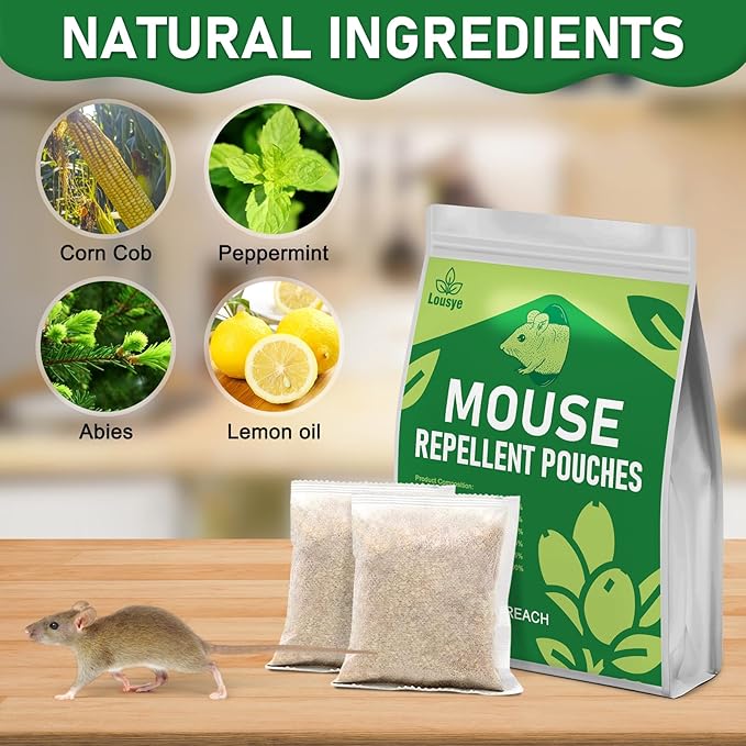 Mouse Repellent Pouches,30 Pack Natural Rodent Repellent for Indoor Use - Keep Mice Out of Home, Car, Garage & Attic, Safe for Humans and Pets