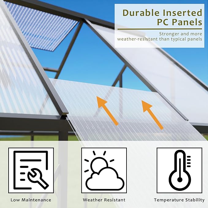 HOOYEAH 6 x 4 FT Polycarbonate Greenhouse, Winter Greenhouses for Outdoors,Outdoor Greenhouse with Roof Air Vent, Heavy Duty Walk-in Aluminum Green House for Outside Garden Backyard