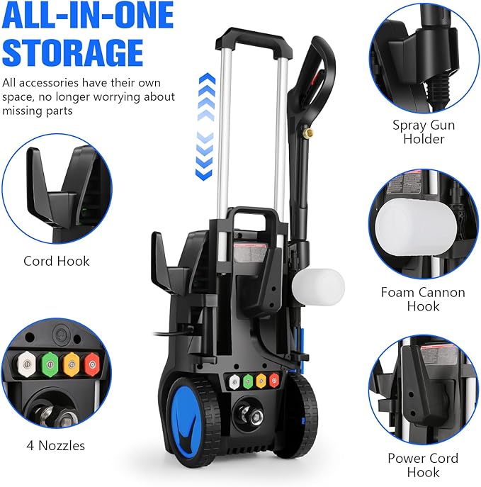 5000PSI 4.0GPM Heavy Duty Electric Pressure Washer with 33 FT Extension Hose, 4 Quick Connect Nozzles and Foam Cannon for Cars/Fences/Driveways/Patios/Home Cleaning, Blue