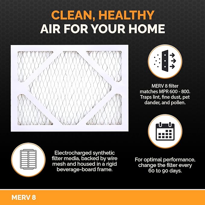 Tiger Tough 16x20x1 Air Filter MERV 8 MPR 600-800, High-Performance Pleated HVAC AC Furnace Filter Replacement for Home, 12-Pack