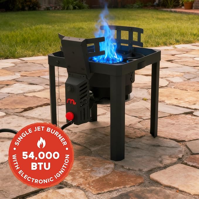 Megamaster Turkey Fryer Kit, Aluminum 30QT Seafood Boil Pot with Basket and 54000 BTUs Propane Burner, Turkey Deep Fryer with Regulator and 12" Thermometer for Outdoor Cooking - 840-45008