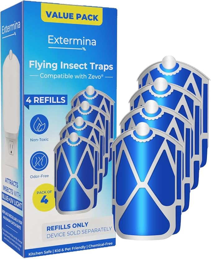 Refills for Zevo Flying Insect Trap (4-Count) - Value Pack, 40+ Day Use - Replacement Cartridges for Zevo M364, M364A & MAX - Non-Toxic & Odorless (4)