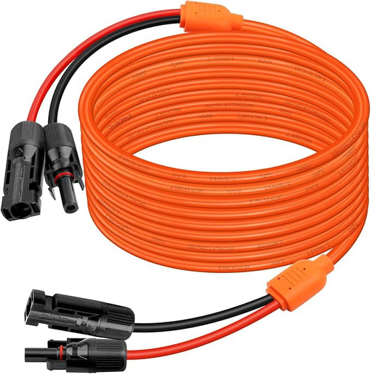 XRDS -RF Solar Extension Cable 50FT, 14AWG Tinned Copper with Solar Panel Connectors, 10AWG Red & Black Branch Wires, Heavy Duty Outdoor Power Cord for RV, Inverter, Generator, Off-Grid System