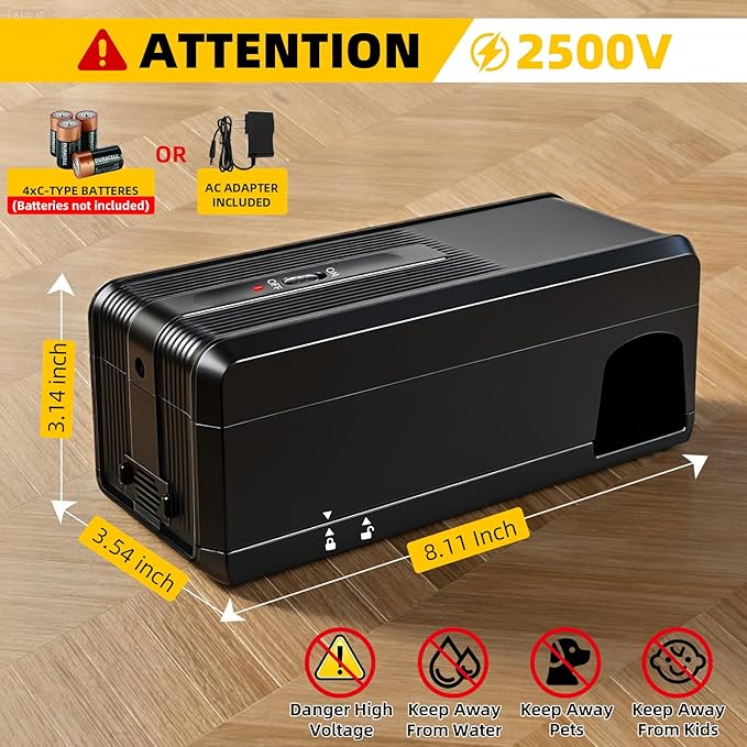 2 Pack 2025 Upgraded Electronic Mouse Trap,Electric Mouse Trap Zapper,Mice Traps for House Indoor Kill, Reusable and No Touch Mice Rat Mouse Control for Indoor Outdoo Use