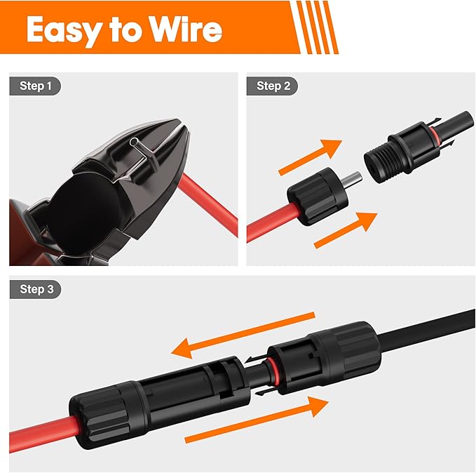 12AWG Solar Extension Cable 20 Ft, Solar Pannel Cable Tinned Copper Wire, with Extra Female and Male Waterproof Connector Pair, Ties, for Home, RV, Photovoltaic Systems (20FT Red+20FT Black)