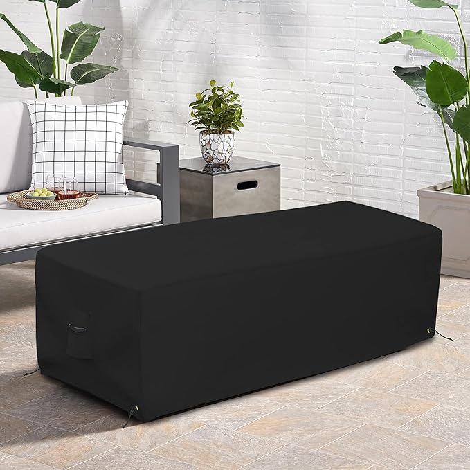 Covers & all Outdoor Rectangular Fire Pit Cover, Rectangle Heavy Duty18 Oz Waterproof UV & Weather Resistant, for Patio Lawn Garden Outside, Air Vents & Drawstrings (48"L x 25"W x 18"H, Black)