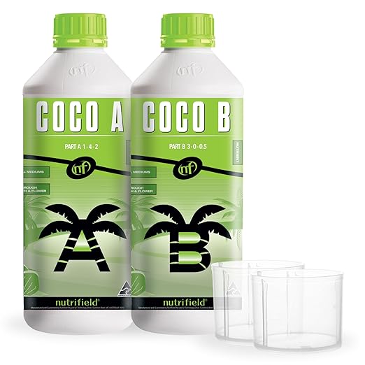 NUTRIFIELD Plant Nutrients Liquid Fertilizer 500 ML A 1-4-2 & 500 ML B 3-0-0.5 Plant Food Support Plant Growth Throughout Entire Cycle Veg and Flower Indoor Outdoor Hydroponic Coco Garden