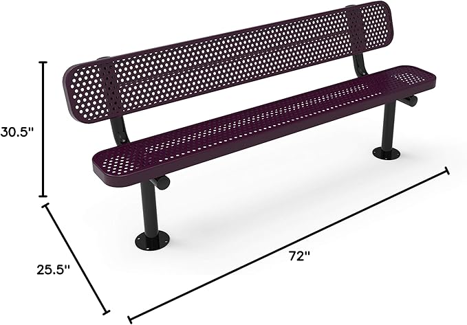 COATEDOUTDOORFURNITURE Coated Outdoor Furniture Heavy-Duty Outdoor Bench Thermoplastic Coated, Punched Steel, Commercial-Grade Seating, Made in America (Surface with Back, 6 Ft, Purple)