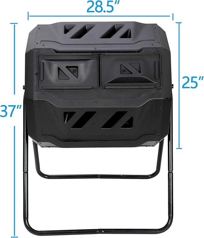 Saturnpower Large Composting Tumbler Dual Chamber Outdoor Garden Rotating Compost Bin Tumbling Composter with Sliding Door (43 Gallon, Black)