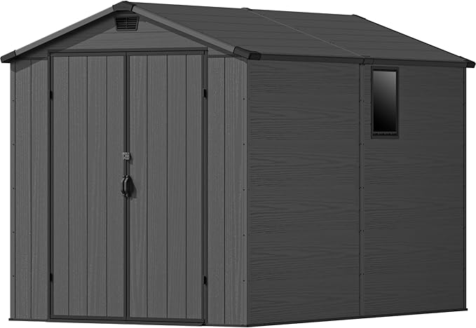 Devoko 6x10 FT Plastic Outdoor Storage Shed - Lockable Resin Tool Shed with Window & Floor - Easy Assembly for Garden, Backyard, Dark Gray