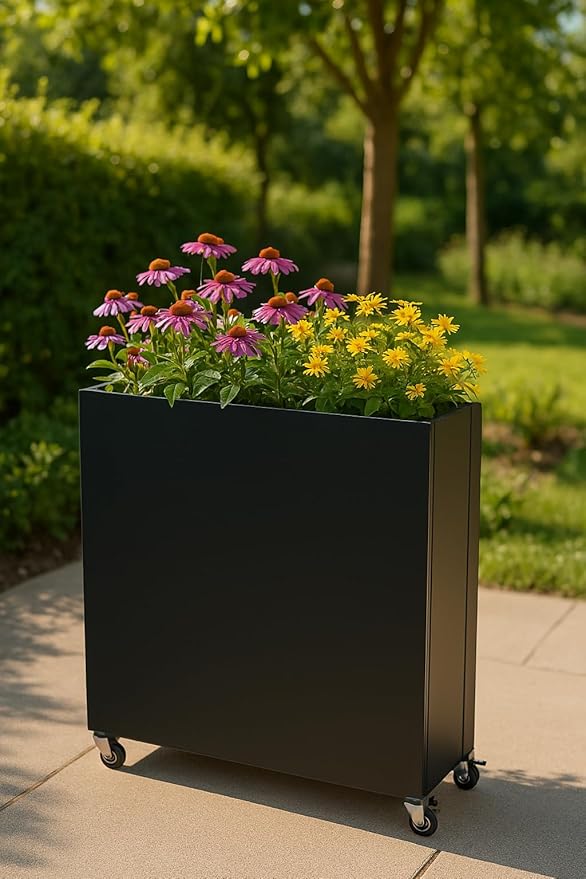 Modern Metal Planter Box with Lockable Wheels (40” x 36” x 12”) – Sleek Indoor/Outdoor Divider for Plants & Flowers – Durable Powder-Coated Steel – Minimalist Design (3)