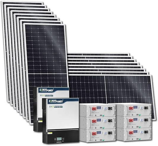 ExpertPower 30KWH 8640W 48V Solar Power System Kit | LiFePO4 48V 600Ah Battery, 8640W Solar Panels, 13KW Hybrid Solar Inverter, 120A MPPT Controllers | Off Grid, Residential, Home, Cabin, Back Up