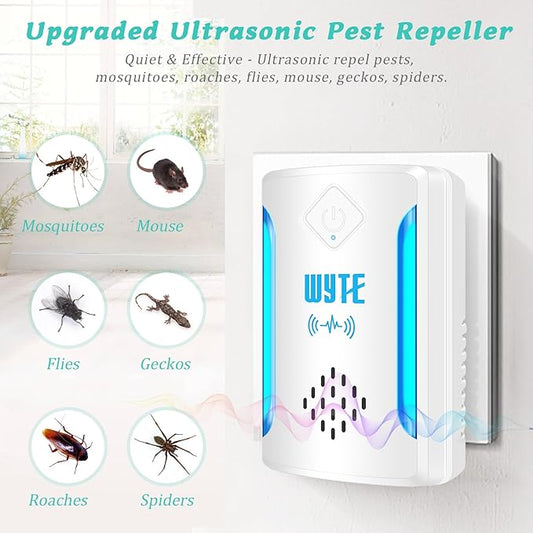6 Packs Ultrasonic Pest & Insect Repeller, Upgraded Indoor Ultrasonic Repellent for Mosquitoes, Roaches, Flies, Mouse, Geckos, Spiders, Electronic Plug in Pest Control, 2 Mode Switching, White