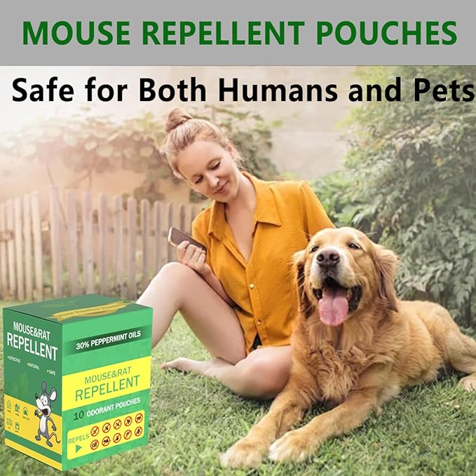 Mouse Repellent Pouches Squirrel Repellent Pouches 10Pack with Peppermint Oil: Natural Rodent Repellent Indoor to Get Rid of Rats, Mice, Squirrels - Rat Repellents for House, Car, and Outdoor
