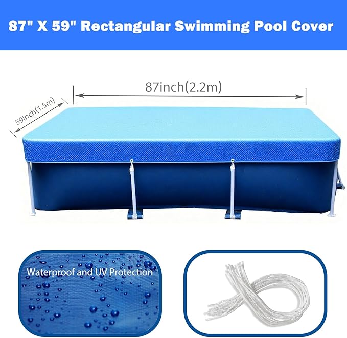87 x 59 in Rectangle Pool Cover, 7 x 5 Rectangular Frame Swimming, 7 x 4 ft Pool Cover, Durable PE Tarpaulin Dust Proof Rain Proof Garden Outdoor Above Ground Square Pools Cover (87''x59'')