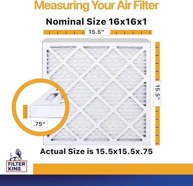 Filter King 16x16x1 Air Filter | 4-PACK | MERV 13 HVAC Pleated A/C Furnace Filters | MADE IN USA | Actual Size: 15.5 x 15.5 x .75"