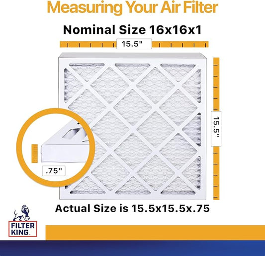 Filter King 16x16x1 Air Filter | 4-PACK | MERV 13 HVAC Pleated A/C Furnace Filters | MADE IN USA | Actual Size: 15.5 x 15.5 x .75"