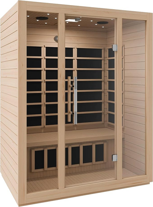 SteamSpa Home Sauna Room 3 Person Hemlock Wooden Indoor Sauna Spa - Bluetooth Speaker, FM, Radio, Oxygen bar, Heating Plate, Three Colors Lanterns, Touch Control Panel Temperature
