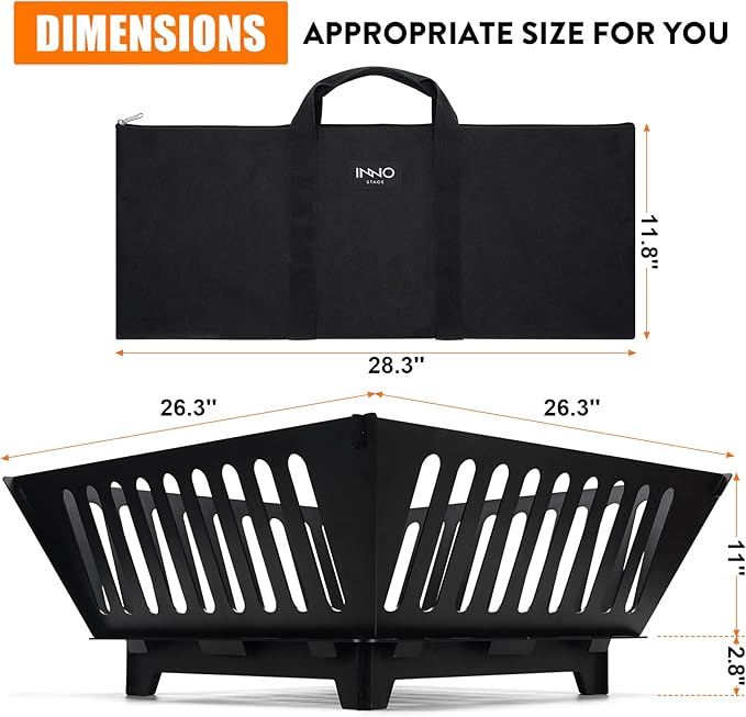 Fire Pit 25 Inch Outdoor Outside Wood Burning Portable Firepit Log Stove Fireplace for BBQ Camping Campfire Bonfire Backyard Garden Picnic Patio with Carrying Bag