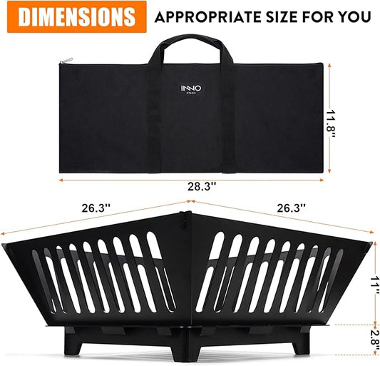 Fire Pit 25 Inch Outdoor Outside Wood Burning Portable Firepit Log Stove Fireplace for BBQ Camping Campfire Bonfire Backyard Garden Picnic Patio with Carrying Bag