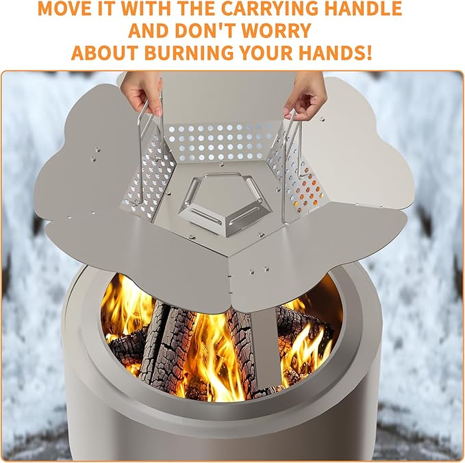 Upgraded Heat Deflector for Solo Stove Yukon 27", Durable 304 Stainless Steel Heat Diffuser with Handle & Leg, Capture and Redirect Warmth, Camping Accessory