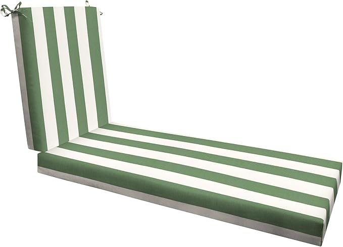Honeycomb Outdoor Heritage Chaise, 22.5" W x 70" L, Cabana Stripe Green & Cream Chair Cushion for Patio Furniture