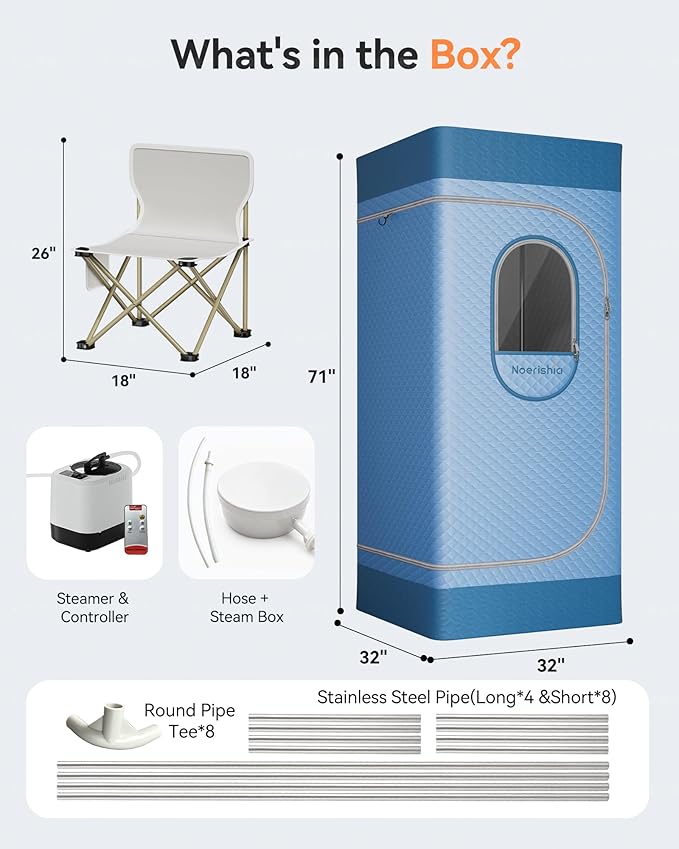 Sauna Box, Upgraded Portable Sauna for Home 5Layer Waterproof,3L 1200W Steamer,9 Levels,Dual YKK Zippers,Big Folding Chair,99 Mins Timer,Remote Control,Steam Sauna Room Personal Saunas Tent,Light Blue