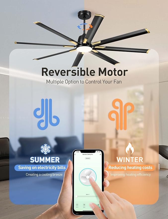 72 Inch Ceiling Fan with Light,Industrial Ceiling Fan with 8 Aluminium Blades,Black Gold Smart Fan Compatible with Alexa,Garage Outdoor Indoor Fan for Patio and Living Room
