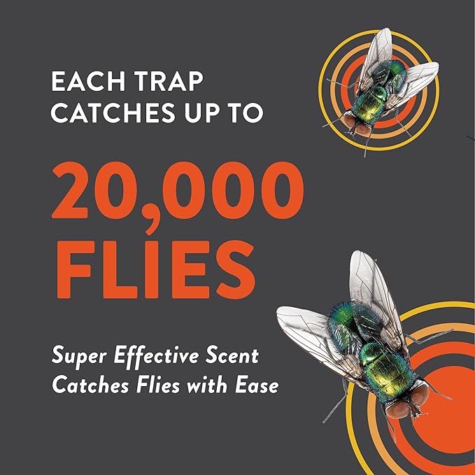Outdoor Fly Trap Fly Traps with Dissolvable Non-Toxic Bait - Fly Repellent for Outdoor Use Only - Controls Flies for Patios, Barns, Ranches Etc. Hanging Fly Traps with Tie Included