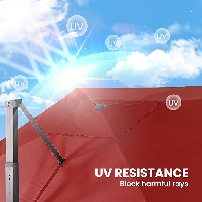 9' X 12' Cantilever Patio Umbrella with Base Included Rectangular Outdoor Large Offset Umbrellas with 7 Tilts Adjustable 360°Rotation for Deck Pool Garden Backyard, Red