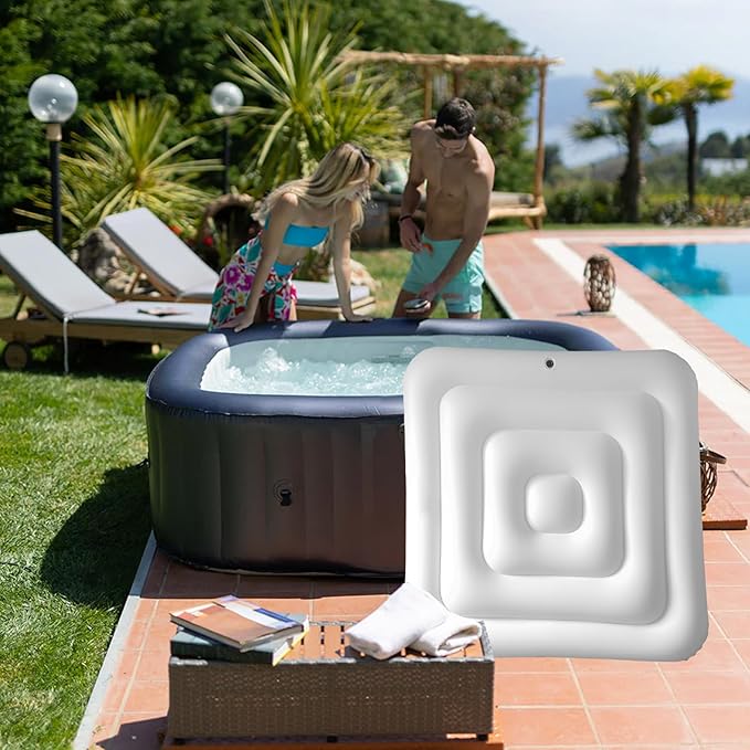 4.4Ft Inflatable Hot Tub Cover,Energy Saving Lid for Square Hot Tub,Outdoor Inflatable Hot Tub,Foldable Protective Rain Overflow Cover for Inflatable Outdoor Hot Tubs