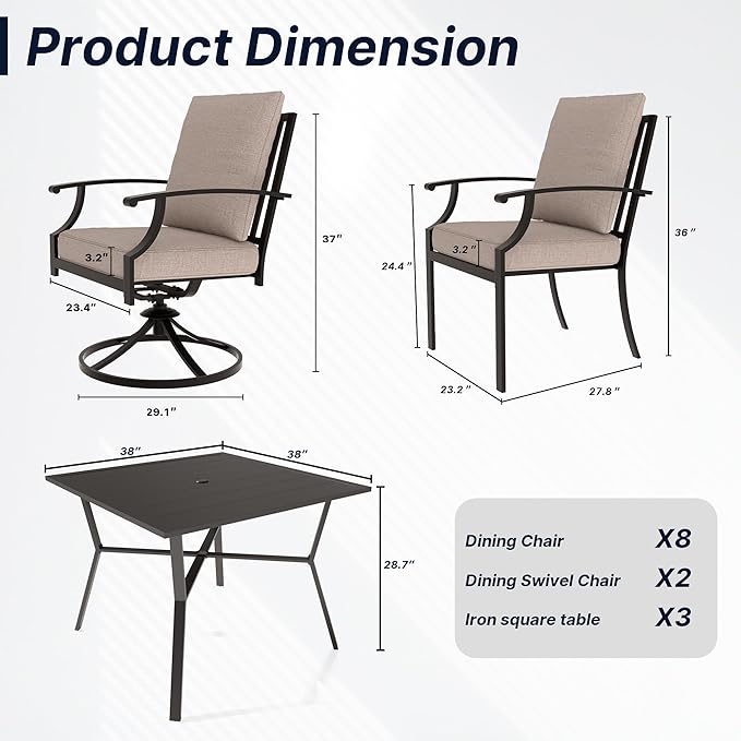 Outdoor Dining Set Patio Dining Table and Chairs Set Outdoor Furniture Set (Brown, 13 Dining Set)