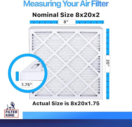 Filter King 8x20x2 Air Filter | 4-PACK | MERV 8 HVAC Pleated A/C Furnace Filters | MADE IN USA | Actual Size: 8 x 20 x 1.75"