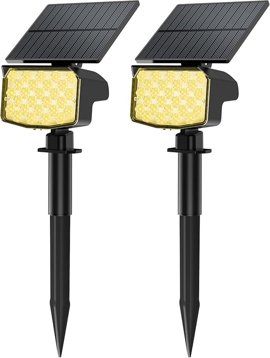MinPea Solar Spot Lights Outdoor, [27 LED/2 Pack] Adjustable Solar Lights Outdoor Waterproof IP65, Solar Powered Landscape Spotlights 3 Lighting Modes for Yard Garden Outside(Warm White)