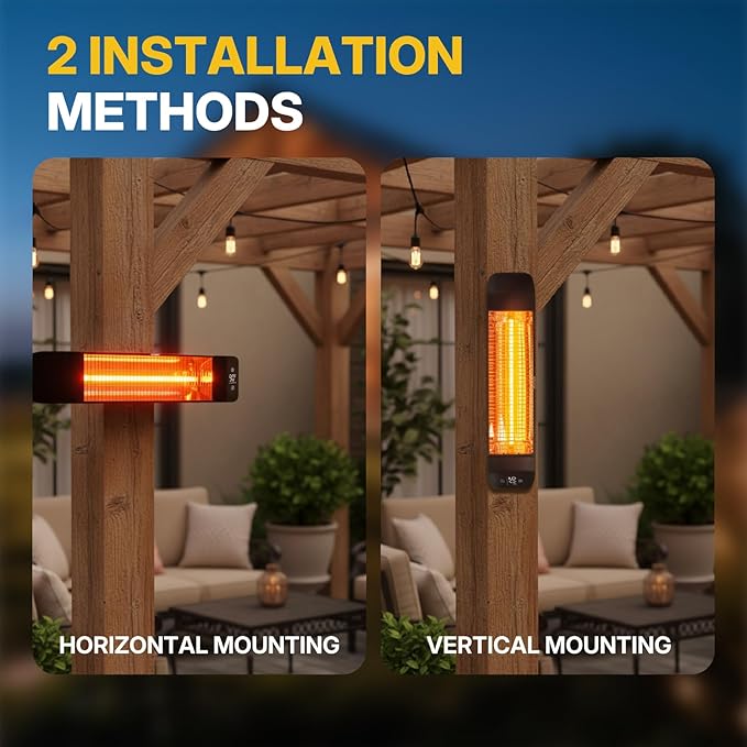 Electric Outdoor Heater 1500W - Patio Heater for Outdoor Use, Silent & Targeted Heating - Smart Control with 24H Timer, IP65 Waterproof - Ideal for Garage, Patio, and Indoor Use