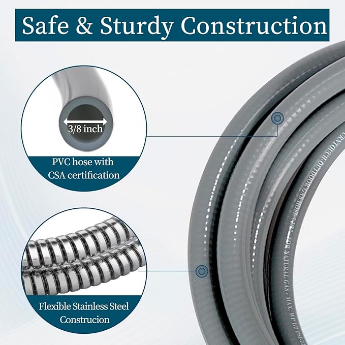 20FT 3/8” ID Natural Gas Grill Hose with Quick Connect Fittings, Natural Gas Hose for Weber, Char-Broil, Pizza Ovens, Patio Heaters