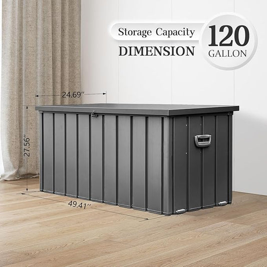 Domi 120-Gallon Outdoor Storage Box – Waterproof, Lockable Storage Cabinet for Patio Furniture, Garden Tools & Pool Supplies – Large Metal Storage for Cushions, Toys & More