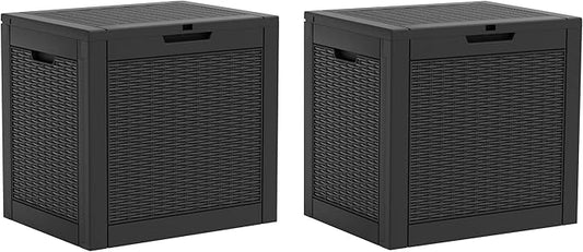 32 * 2 Gallon Outdoor storage deck Box Waterproof ，garden tool,backyard cushion,poolside storage,Small delivery boxes for outside,Two Boxes/set (Rattan Black