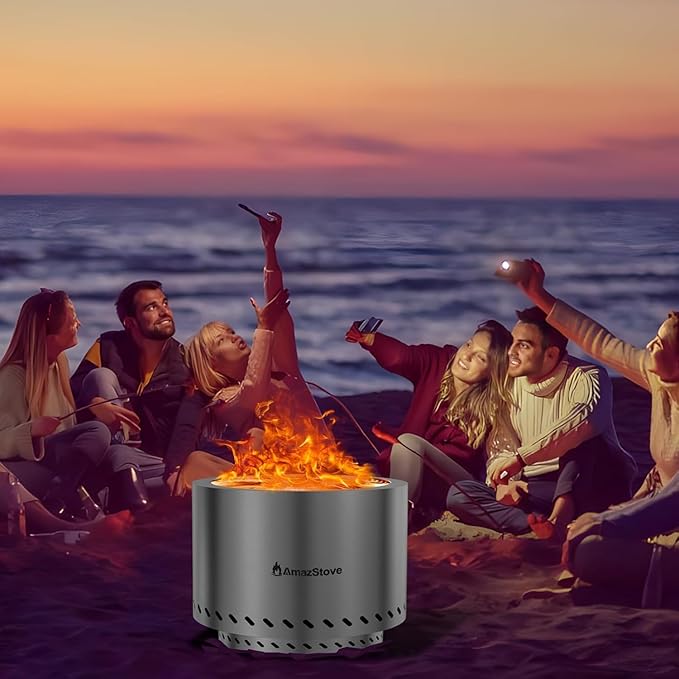 20 inch Large Firepit Outdoor, Thickened 304 Stainless Steel Firepits for Outside, Wood Burning Fire Pit with Portable Carrying Storage, Removable Ash Pan, Camping Backyard (Silver, 20 X 14.4 INCH)