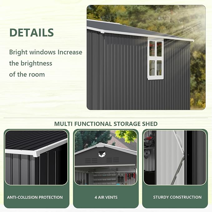 8x6 FTMetal Storage Shed, Outdoor Tool Sheds with Lockable Door & 1 Window, Large Heavy Duty Tool Sheds, Outside Waterproof Storage Building