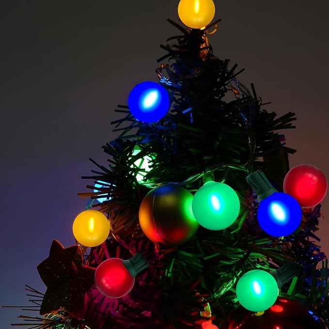 Pallerina 50Ft Outdoor Frosted Multicolor Lights, LED G40 Globe Patio String Lights with 25 0.6W Ceramic Colorful Bulbs(2 Spare), Outside Christmas Lights for Holiday Party Backyard Christmas